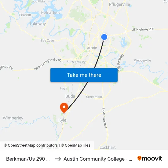Berkman/Us 290 NE Corner to Austin Community College - Hays Campus map