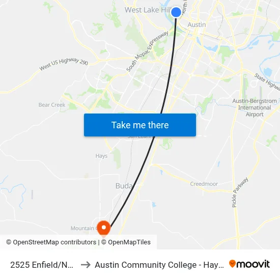 2525 Enfield/Norwalk to Austin Community College - Hays Campus map
