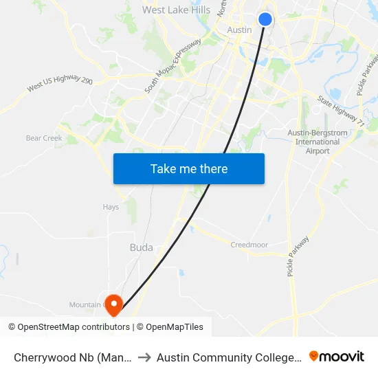 Cherrywood Nb (Manor/Chestnut) to Austin Community College - Hays Campus map