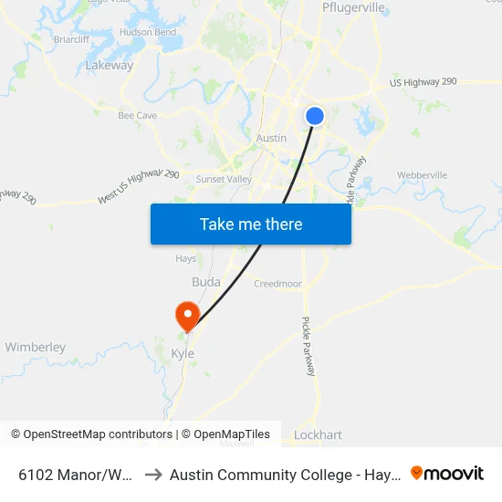6102 Manor/Wheless to Austin Community College - Hays Campus map