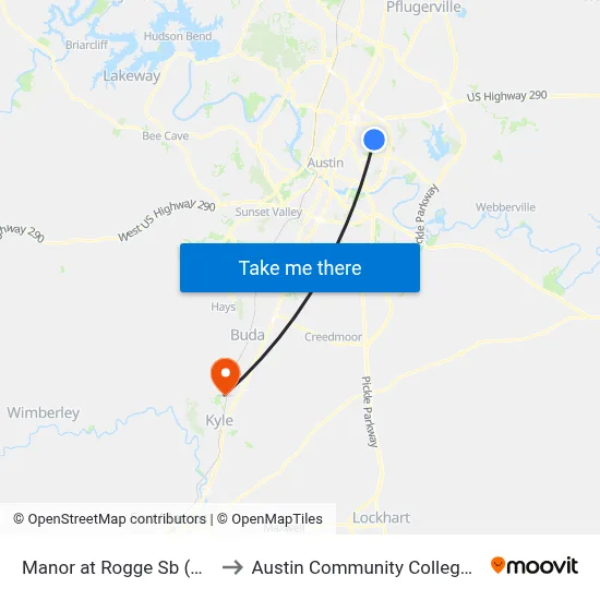 Manor at Rogge Sb (Manor/Rogge) to Austin Community College - Hays Campus map