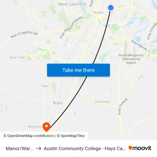 Manor/Walnut to Austin Community College - Hays Campus map