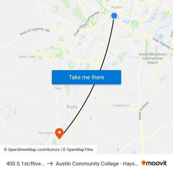 400 S 1st/Riverside to Austin Community College - Hays Campus map