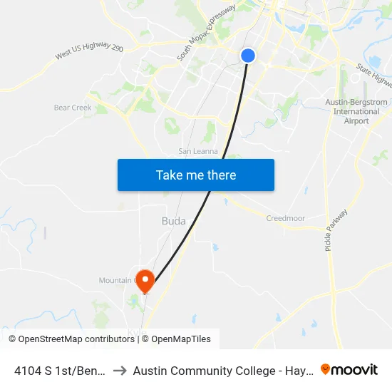 4104 S 1st/Ben White to Austin Community College - Hays Campus map