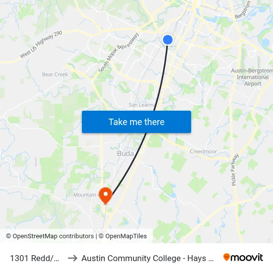 1301 Redd/Gillis to Austin Community College - Hays Campus map