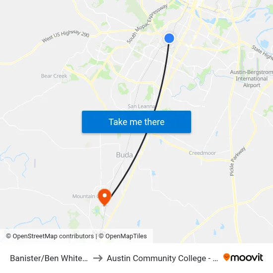Banister/Ben White SE Corner to Austin Community College - Hays Campus map
