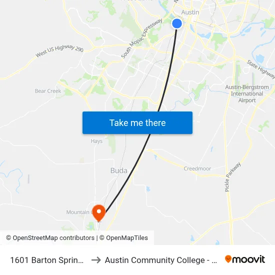 1601 Barton Springs/Kinney to Austin Community College - Hays Campus map