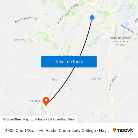 1300 Oltorf/Schriber to Austin Community College - Hays Campus map