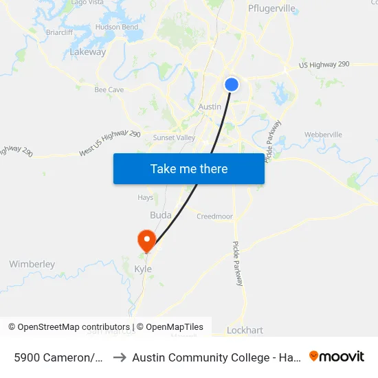 5900 Cameron/Clayton to Austin Community College - Hays Campus map