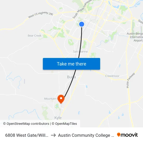 6808 West Gate/William Cannon to Austin Community College - Hays Campus map