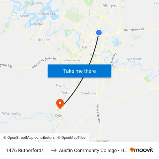 1476 Rutherford/Cameron to Austin Community College - Hays Campus map