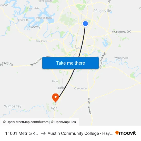 11001 Metric/Kramer to Austin Community College - Hays Campus map