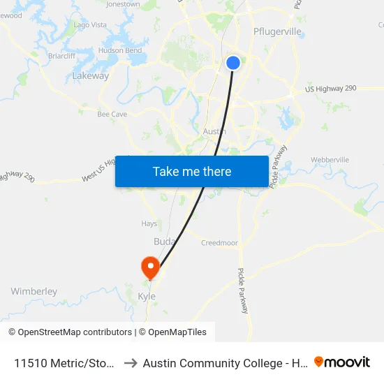 11510 Metric/Stonehollow to Austin Community College - Hays Campus map