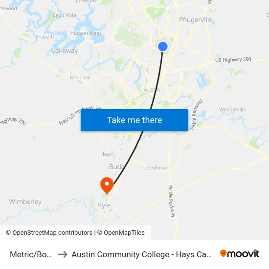 Metric/Boyer to Austin Community College - Hays Campus map