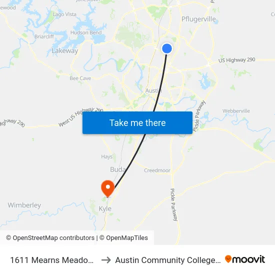 1611 Mearns Meadow/Quail Valley to Austin Community College - Hays Campus map