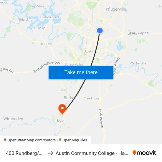 400 Rundberg/Slayton to Austin Community College - Hays Campus map