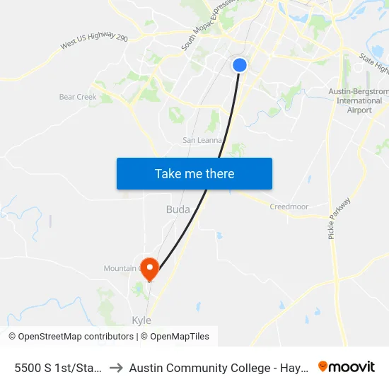 5500 S 1st/Stassney to Austin Community College - Hays Campus map