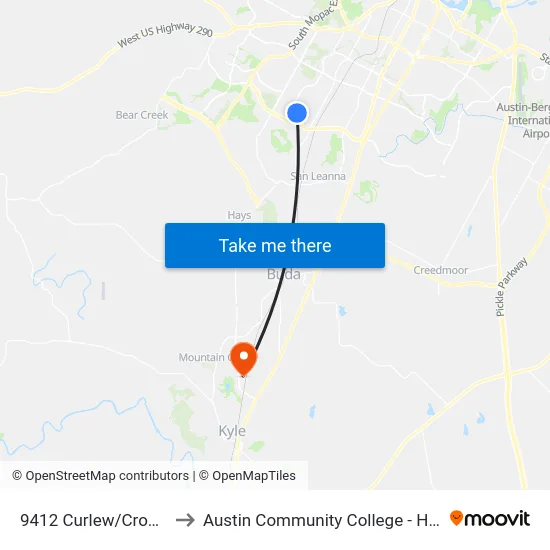 9412 Curlew/Crownspoint to Austin Community College - Hays Campus map