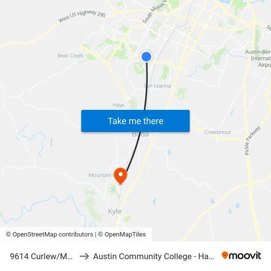 9614 Curlew/Monarch to Austin Community College - Hays Campus map
