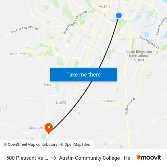 500 Pleasant Valley/5th to Austin Community College - Hays Campus map