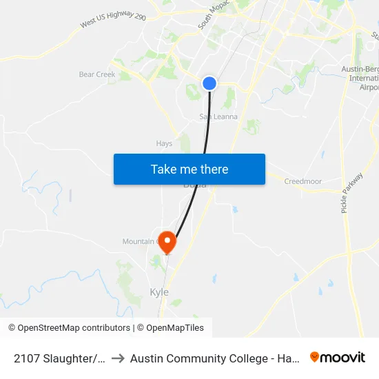 2107 Slaughter/Riddle to Austin Community College - Hays Campus map