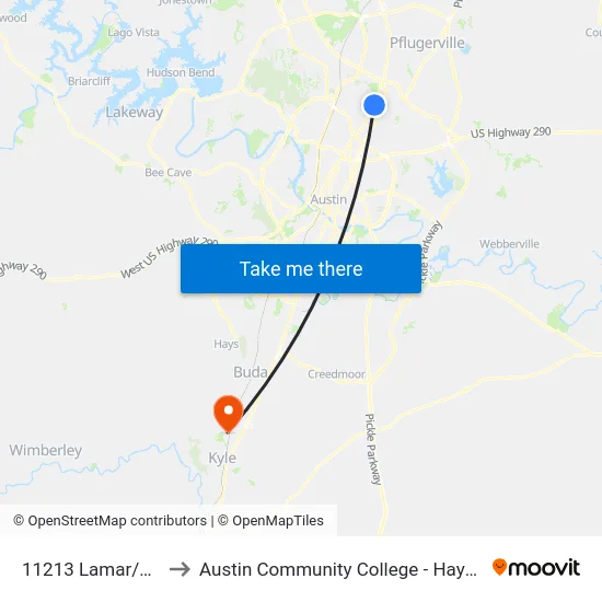 11213 Lamar/Braker to Austin Community College - Hays Campus map