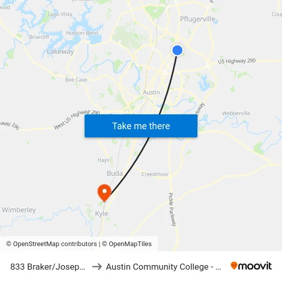 833 Braker/Joseph Clayton to Austin Community College - Hays Campus map