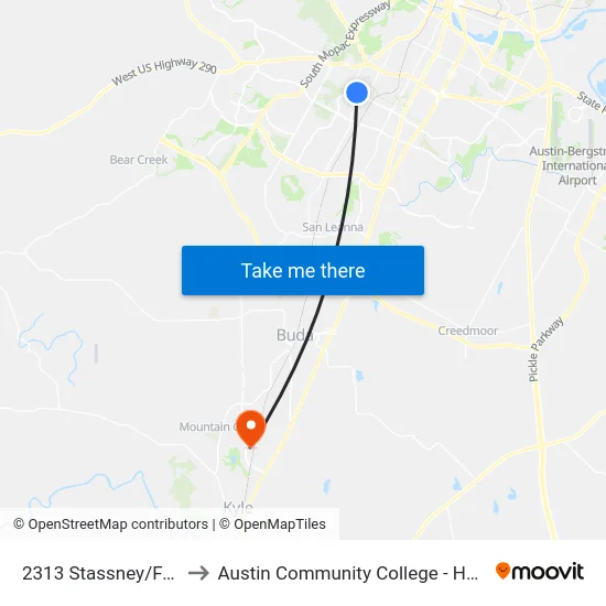 2313 Stassney/Fernview to Austin Community College - Hays Campus map