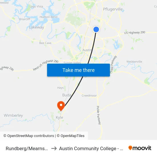 Rundberg/Mearns Meadow to Austin Community College - Hays Campus map