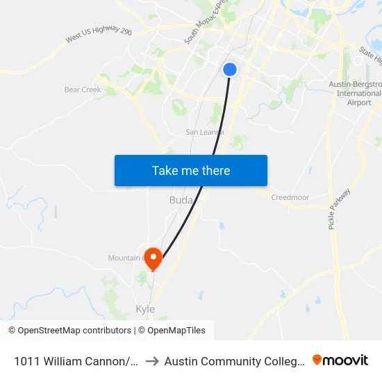 1011 William Cannon/Emerald Forest to Austin Community College - Hays Campus map