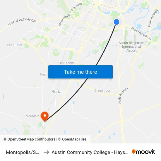 Montopolis/Santos to Austin Community College - Hays Campus map