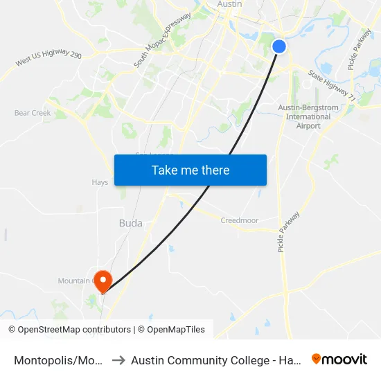 Montopolis/Monsanto to Austin Community College - Hays Campus map