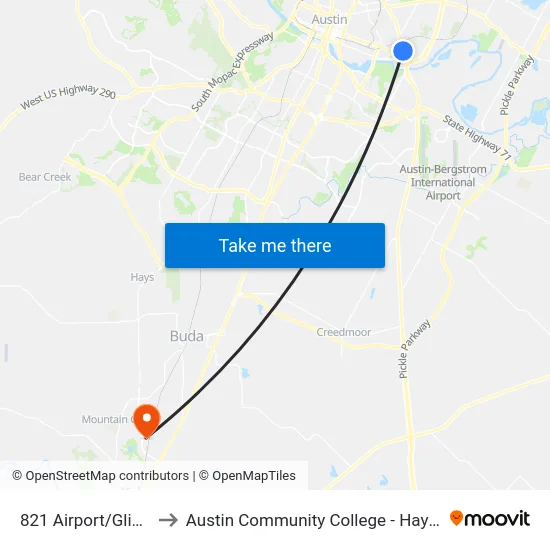 821 Airport/Glissman to Austin Community College - Hays Campus map