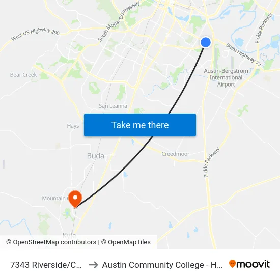 7343 Riverside/Coriander to Austin Community College - Hays Campus map