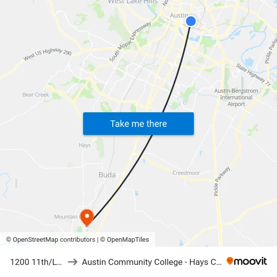 1200 11th/Lydia to Austin Community College - Hays Campus map