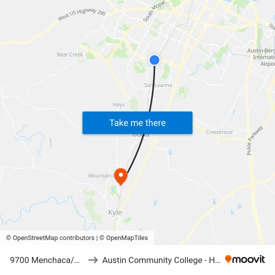 9700 Menchaca/Slaughter to Austin Community College - Hays Campus map
