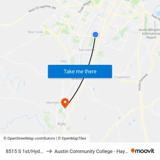 8515 S 1st/Hyde Park to Austin Community College - Hays Campus map
