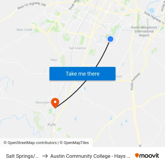 Salt Springs/Tara to Austin Community College - Hays Campus map