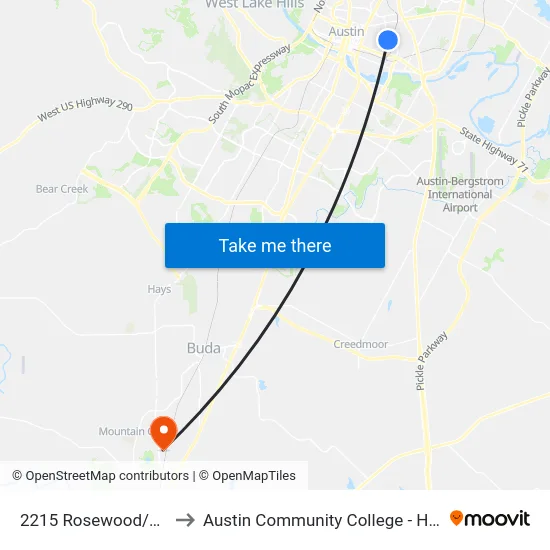 2215 Rosewood/Chestnut to Austin Community College - Hays Campus map
