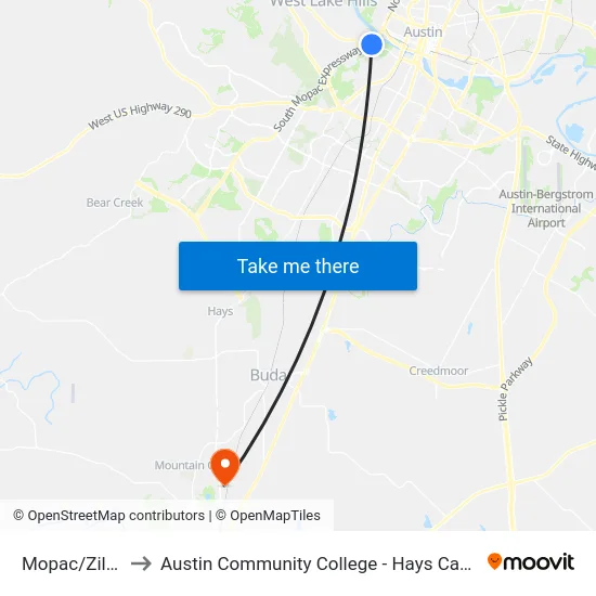 Mopac/Zilker to Austin Community College - Hays Campus map