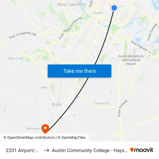 2201 Airport/Manor to Austin Community College - Hays Campus map
