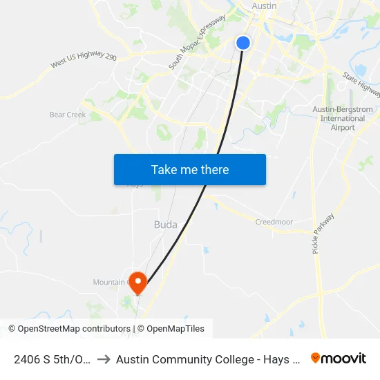 2406 S 5th/Oltorf to Austin Community College - Hays Campus map
