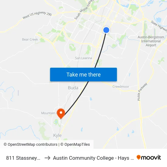 811 Stassney/Mira to Austin Community College - Hays Campus map
