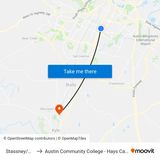 Stassney/Mira to Austin Community College - Hays Campus map