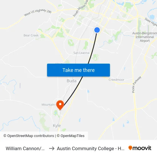 William Cannon/Skynook to Austin Community College - Hays Campus map