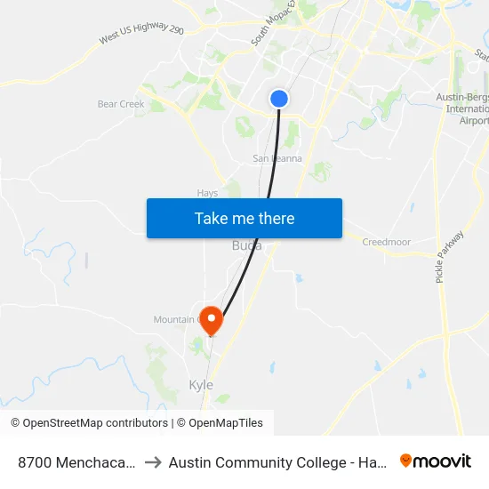 8700 Menchaca/Davis to Austin Community College - Hays Campus map