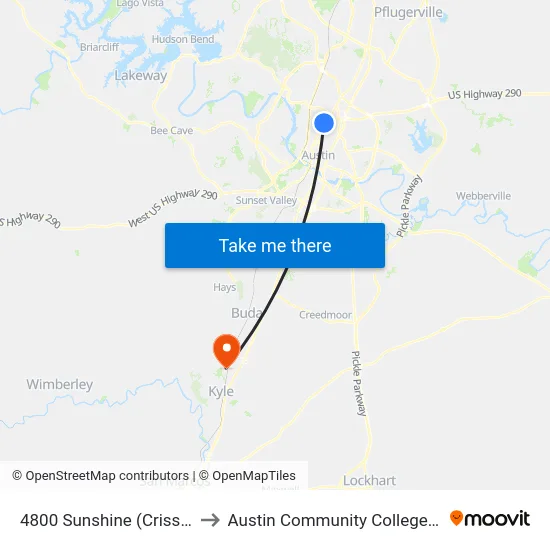 4800 Sunshine (Criss Cole Rehab) to Austin Community College - Hays Campus map