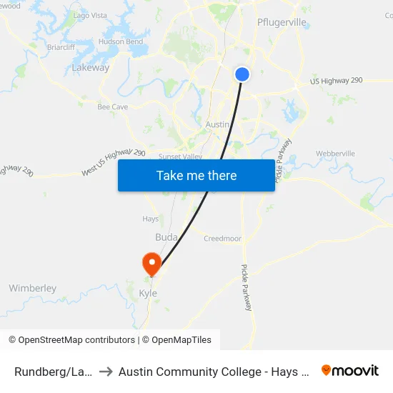 Rundberg/Lamar to Austin Community College - Hays Campus map