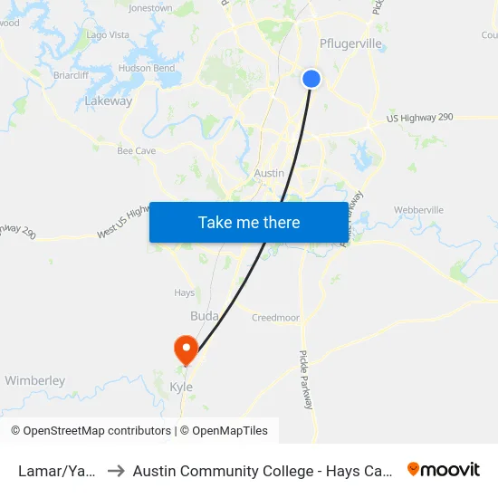 Lamar/Yager to Austin Community College - Hays Campus map