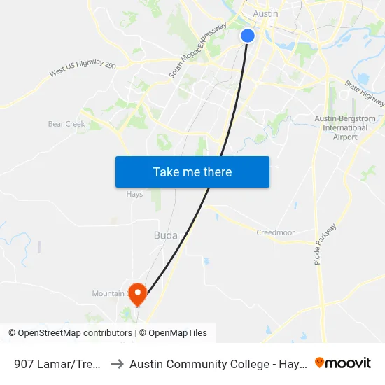 907 Lamar/Treadwell to Austin Community College - Hays Campus map